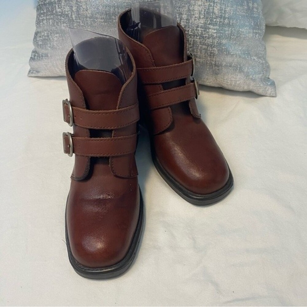 Women's Brown Double-Buckle Leather Ankle Booties